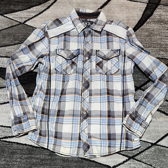 BUCKLE BLACK SLIM-FIT PLAID SNAP-BUTTON EMBROIDERED LONG-SLEEVED SHIRT - Picture 1 of 14